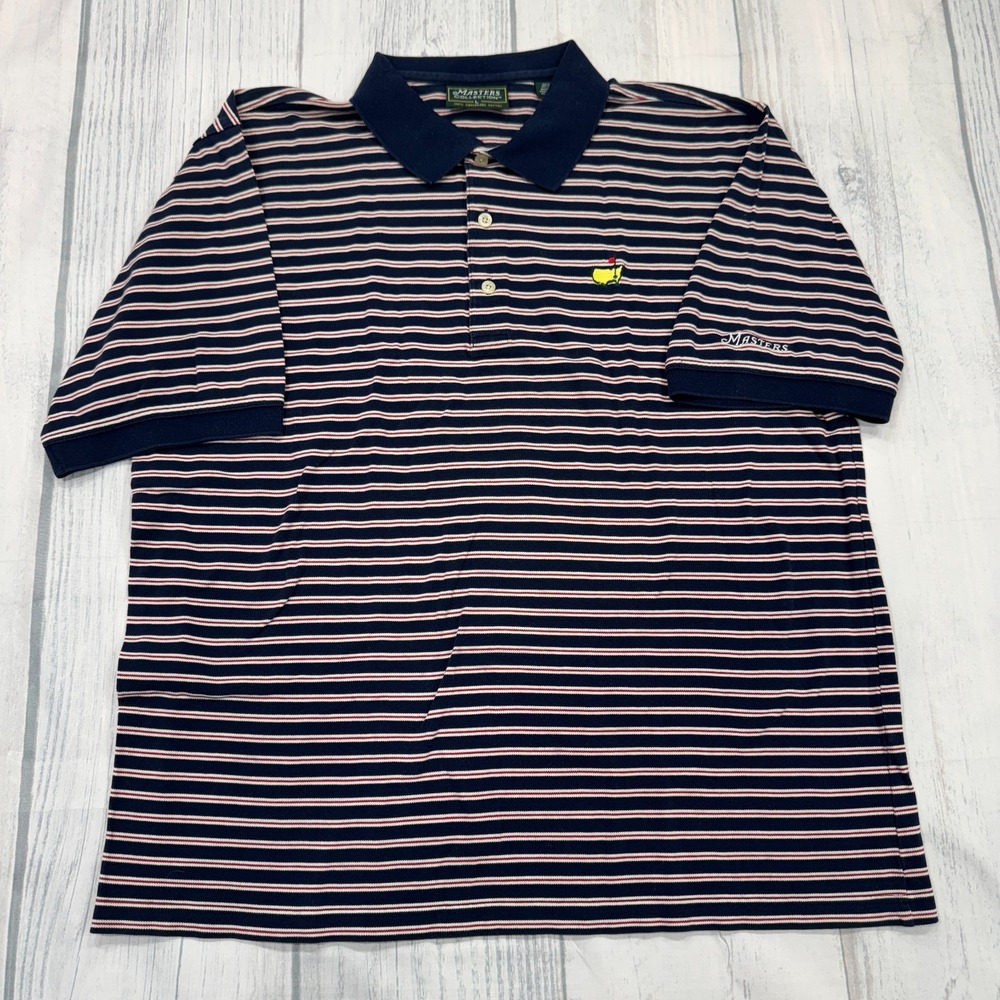 Masters Collection Golf Polo Shirt L Red White Blue Stripe Men Mercerized Cotton